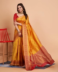 FWVLS BANARASI JAQUARD SILK SAREE WITH RICH RICH CONTRAST PALLU - Gold