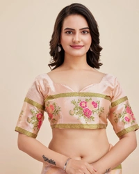 FWVLS BANARASI JAQUARD JARI THREAD SILK SAREE WITH BLOUSE PIECE - Light Orange