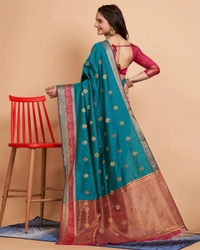 FWVLS BEAUTIFUL SOFT BANARASI SILK SAREE CRISTIN - Ocean Blue