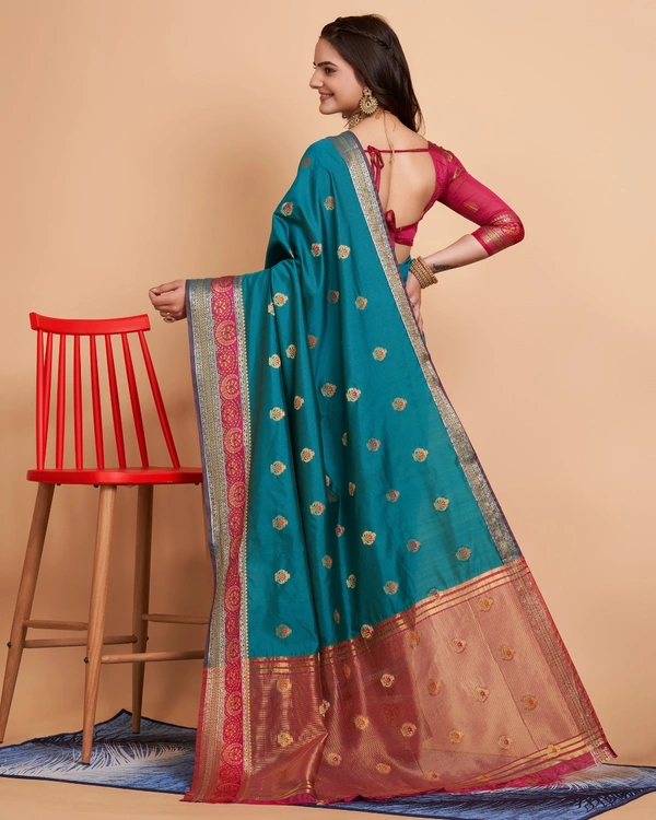 FWVLS BEAUTIFUL SOFT BANARASI SILK SAREE CRISTIN - Ocean Blue