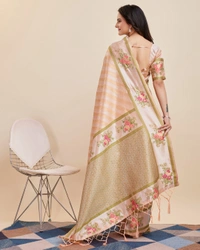 FWVLS BANARASI JAQUARD JARI THREAD SILK SAREE WITH BLOUSE PIECE - Light Orange