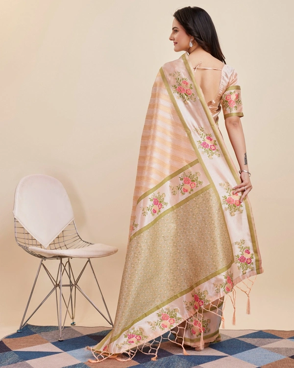 FWVLS BANARASI JAQUARD JARI THREAD SILK SAREE WITH BLOUSE PIECE - Light Orange
