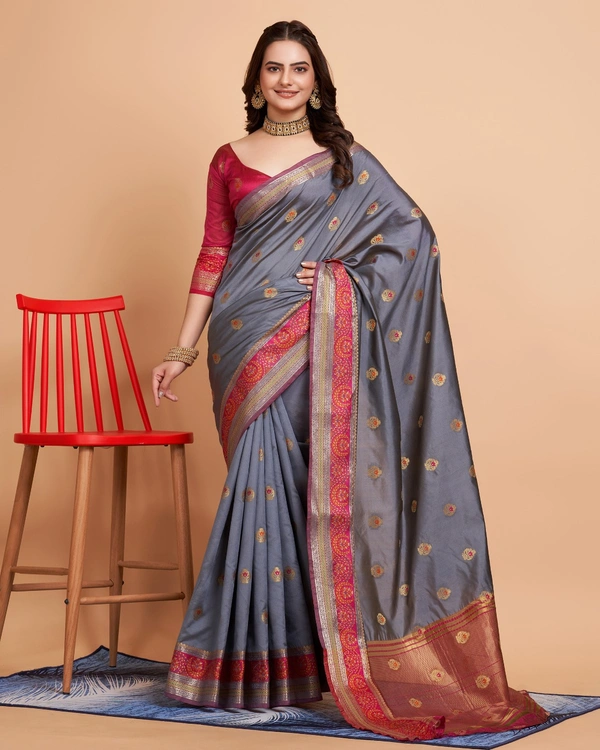 FWVLS BEAUTIFUL SOFT BANARASI SILK SAREE CRISTIN - Grey