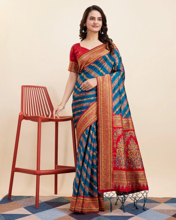 FWVLS BEAUTIFUL COTTON SILK RICH JAQUARD WORK SAREE WITH BLOUSE PIECE - Blue