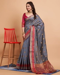 FWVLS BEAUTIFUL SOFT BANARASI SILK SAREE CRISTIN - Grey