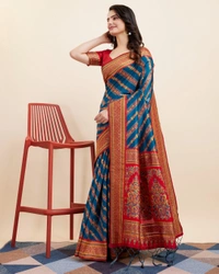 FWVLS BEAUTIFUL COTTON SILK RICH JAQUARD WORK SAREE WITH BLOUSE PIECE - Blue