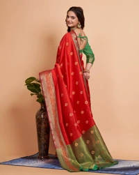 FWVLS BANARASI JAQUARD SILK SAREE WITH RICH RICH CONTRAST PALLU - Red