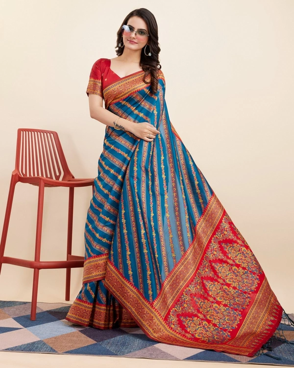 FWVLS BEAUTIFUL COTTON SILK RICH JAQUARD WORK SAREE WITH BLOUSE PIECE - Blue