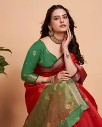 FWVLS BANARASI JAQUARD SILK SAREE WITH RICH RICH CONTRAST PALLU - Red