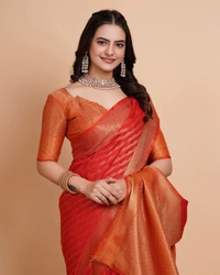 FWVLS RICH CONTRAST BANARASI JAQUARD SILK SAREE - Orange Red (Line Sequins)
