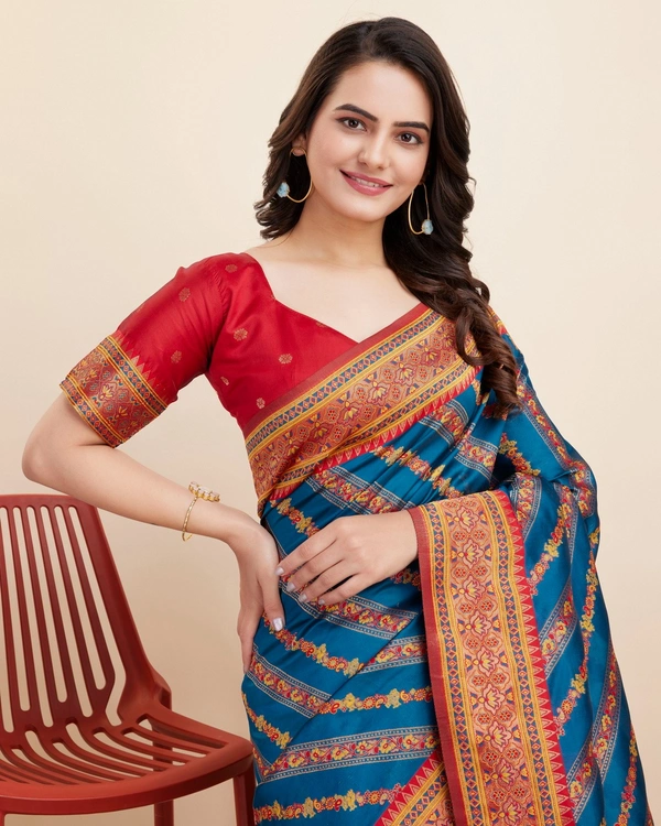FWVLS BEAUTIFUL COTTON SILK RICH JAQUARD WORK SAREE WITH BLOUSE PIECE - Blue