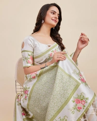 FWVLS BANARASI JAQUARD JARI THREAD SILK SAREE WITH BLOUSE PIECE - Off White
