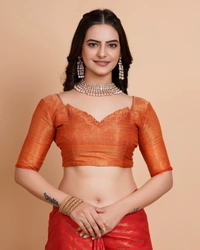 FWVLS RICH CONTRAST BANARASI JAQUARD SILK SAREE - Orange Red (Line Sequins)