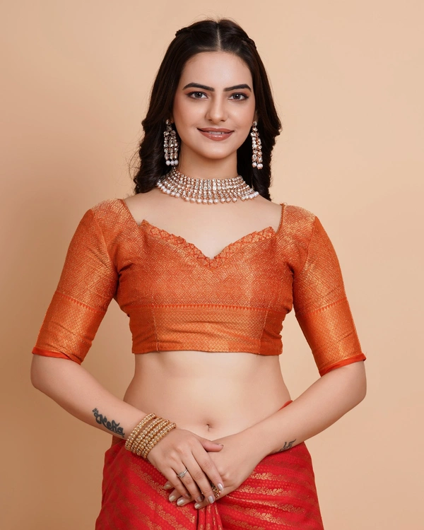 FWVLS RICH CONTRAST BANARASI JAQUARD SILK SAREE - Orange Red (Line Sequins)