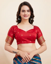 FWVLS BEAUTIFUL COTTON SILK RICH JAQUARD WORK SAREE WITH BLOUSE PIECE - Blue