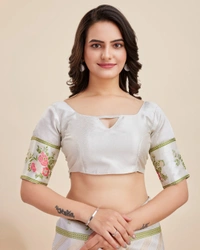 FWVLS BANARASI JAQUARD JARI THREAD SILK SAREE WITH BLOUSE PIECE - Off White