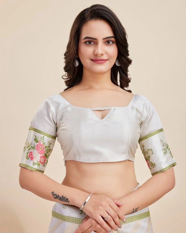 FWVLS BANARASI JAQUARD JARI THREAD SILK SAREE WITH BLOUSE PIECE - Off White