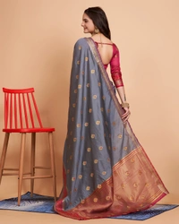 FWVLS BEAUTIFUL SOFT BANARASI SILK SAREE CRISTIN - Grey
