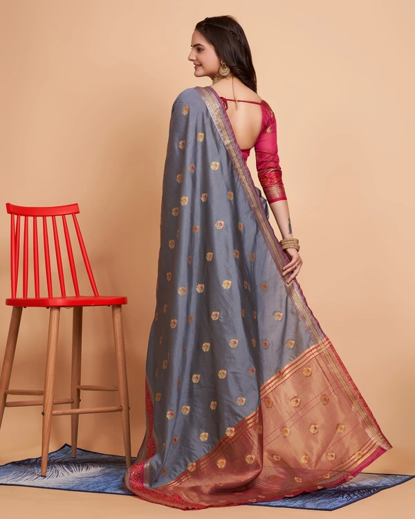 FWVLS BEAUTIFUL SOFT BANARASI SILK SAREE CRISTIN - Grey
