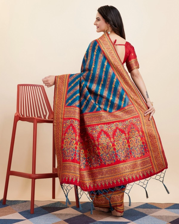 FWVLS BEAUTIFUL COTTON SILK RICH JAQUARD WORK SAREE WITH BLOUSE PIECE - Blue