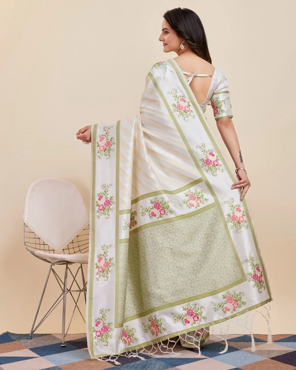 FWVLS BANARASI JAQUARD JARI THREAD SILK SAREE WITH BLOUSE PIECE - Off White