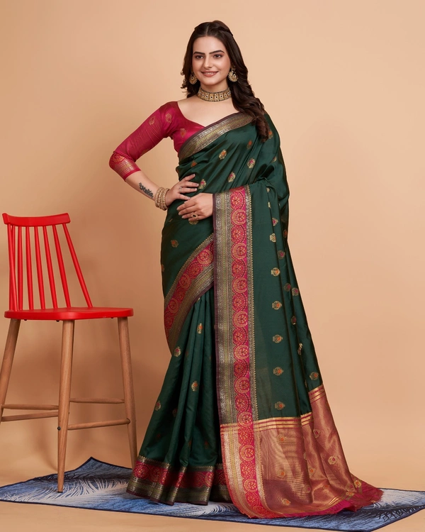 FWVLS BEAUTIFUL SOFT BANARASI SILK SAREE CRISTIN - Lunar Green