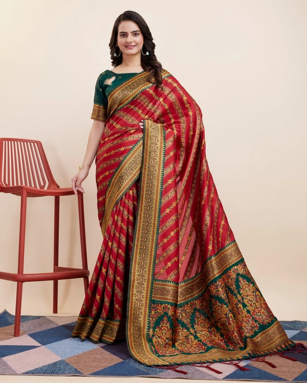 FWVLS BEAUTIFUL COTTON SILK RICH JAQUARD WORK SAREE WITH BLOUSE PIECE - Red