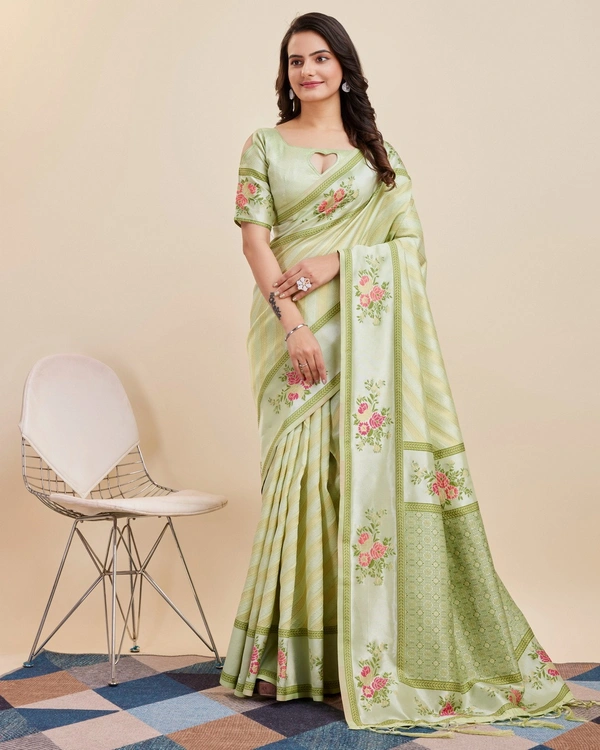 FWVLS BANARASI JAQUARD JARI THREAD SILK SAREE WITH BLOUSE PIECE - Light Green