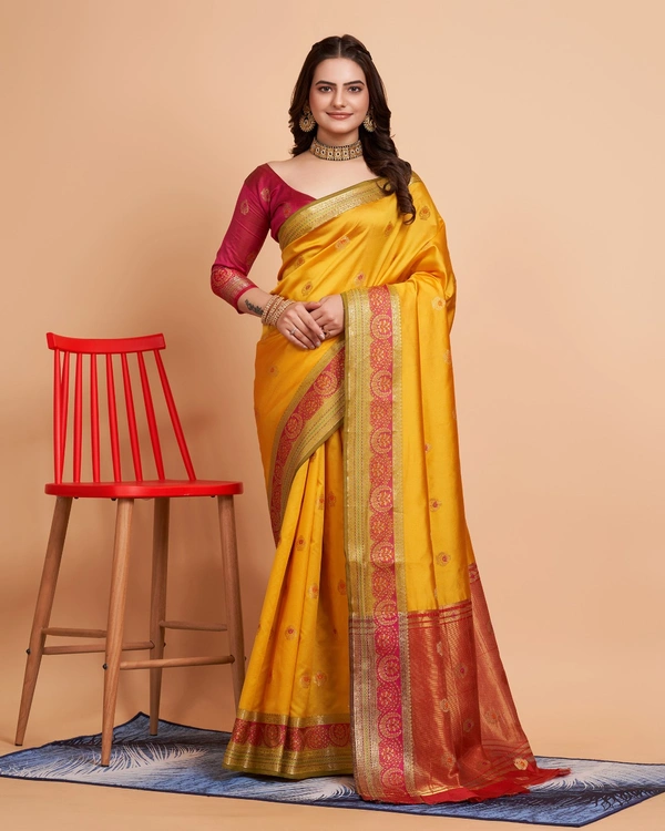 FWVLS BEAUTIFUL SOFT BANARASI SILK SAREE CRISTIN - Gold