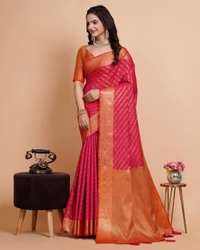 FWVLS RICH CONTRAST BANARASI JAQUARD SILK SAREE - Hot Pink (Line Sequins)