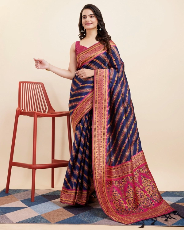 FWVLS BEAUTIFUL COTTON SILK RICH JAQUARD WORK SAREE WITH BLOUSE PIECE - Navy Blue