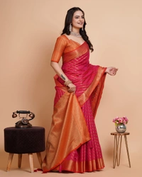 FWVLS RICH CONTRAST BANARASI JAQUARD SILK SAREE - Hot Pink (Line Sequins)