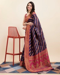 FWVLS BEAUTIFUL COTTON SILK RICH JAQUARD WORK SAREE WITH BLOUSE PIECE - Navy Blue