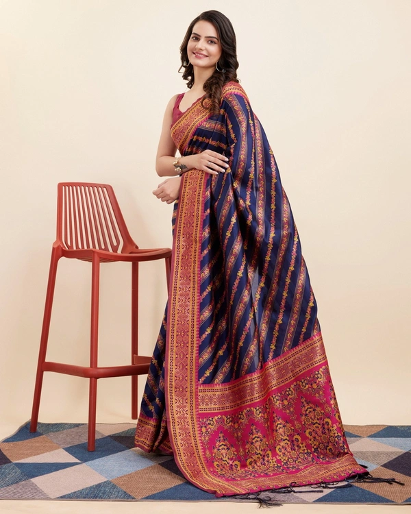 FWVLS BEAUTIFUL COTTON SILK RICH JAQUARD WORK SAREE WITH BLOUSE PIECE - Navy Blue