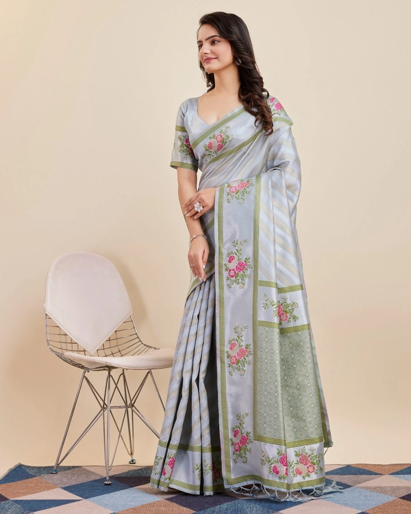 FWVLS BANARASI JAQUARD JARI THREAD SILK SAREE WITH BLOUSE PIECE - Grey