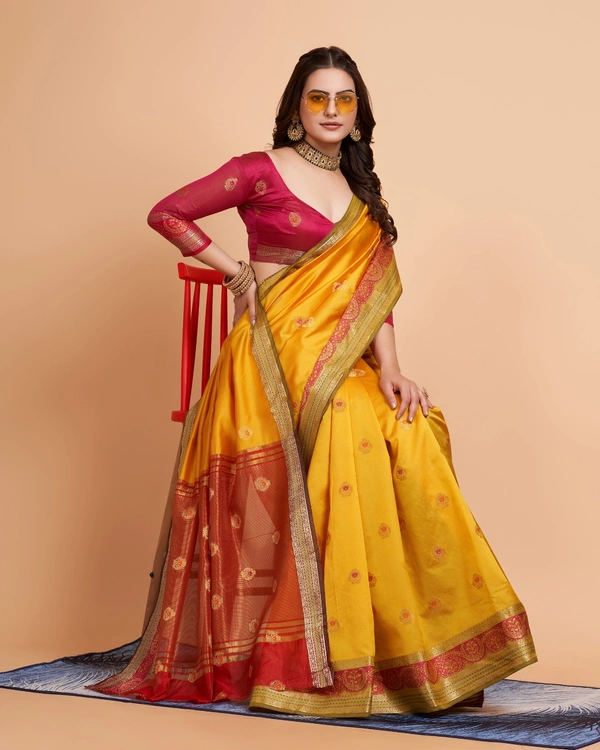 FWVLS BEAUTIFUL SOFT BANARASI SILK SAREE CRISTIN - Gold
