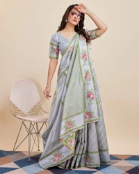 FWVLS BANARASI JAQUARD JARI THREAD SILK SAREE WITH BLOUSE PIECE - Grey