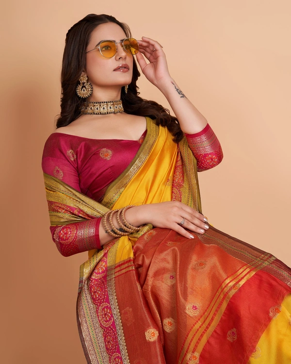 FWVLS BEAUTIFUL SOFT BANARASI SILK SAREE CRISTIN - Gold