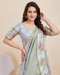 FWVLS BANARASI JAQUARD JARI THREAD SILK SAREE WITH BLOUSE PIECE - Grey