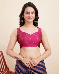 FWVLS BEAUTIFUL COTTON SILK RICH JAQUARD WORK SAREE WITH BLOUSE PIECE - Navy Blue