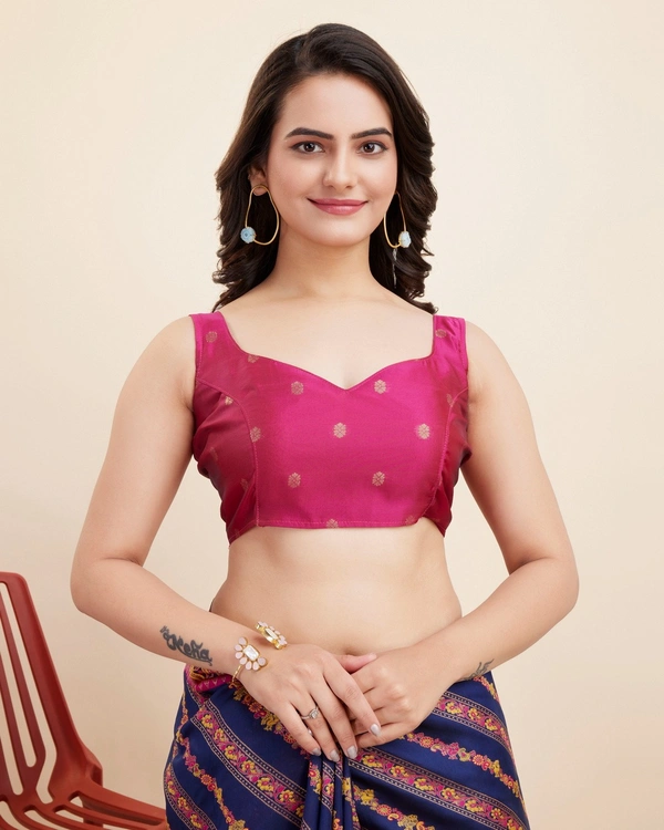 FWVLS BEAUTIFUL COTTON SILK RICH JAQUARD WORK SAREE WITH BLOUSE PIECE - Navy Blue