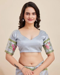 FWVLS BANARASI JAQUARD JARI THREAD SILK SAREE WITH BLOUSE PIECE - Grey
