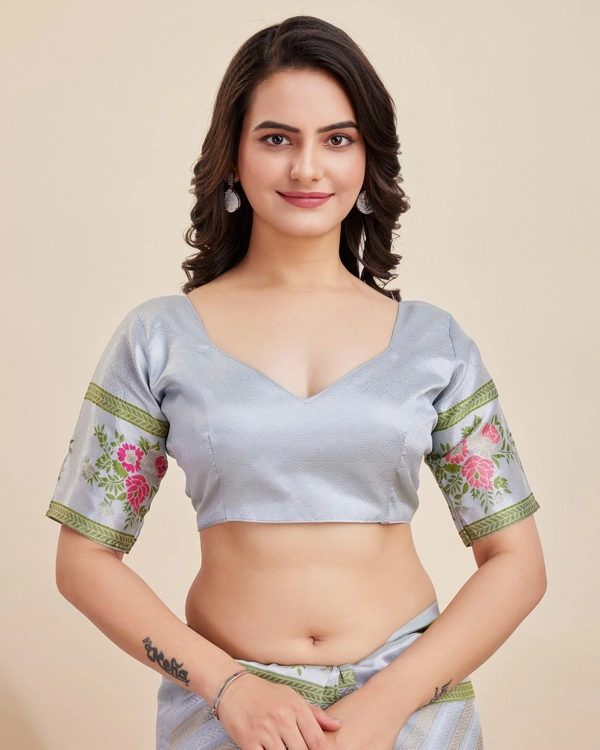 FWVLS BANARASI JAQUARD JARI THREAD SILK SAREE WITH BLOUSE PIECE - Grey