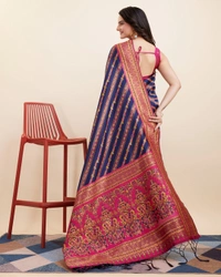 FWVLS BEAUTIFUL COTTON SILK RICH JAQUARD WORK SAREE WITH BLOUSE PIECE - Navy Blue