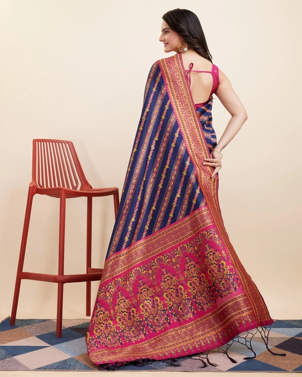FWVLS BEAUTIFUL COTTON SILK RICH JAQUARD WORK SAREE WITH BLOUSE PIECE - Navy Blue