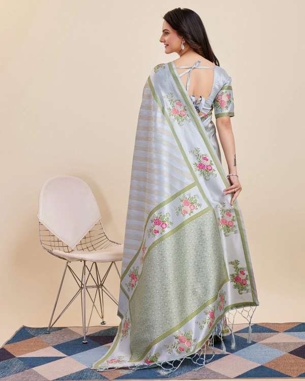FWVLS BANARASI JAQUARD JARI THREAD SILK SAREE WITH BLOUSE PIECE - Grey