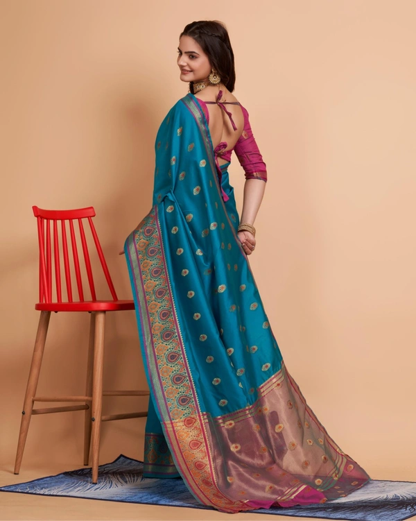 FWVLS BANARASI JAQUARD SILK SAREE WITH RICH RICH CONTRAST PALLU - Ocean Blue