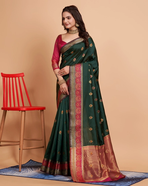 FWVLS BEAUTIFUL SOFT BANARASI SILK SAREE CRISTIN - Lunar Green