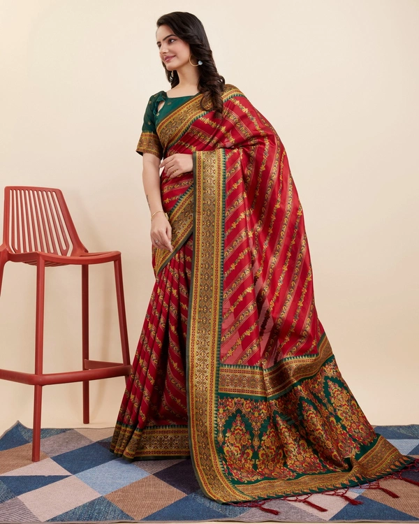 FWVLS BEAUTIFUL COTTON SILK RICH JAQUARD WORK SAREE WITH BLOUSE PIECE - Red