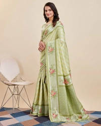 FWVLS BANARASI JAQUARD JARI THREAD SILK SAREE WITH BLOUSE PIECE - Light Green